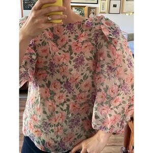 Oscar de la Renta 80 Vintage Floral Sheer Voile Blouse
